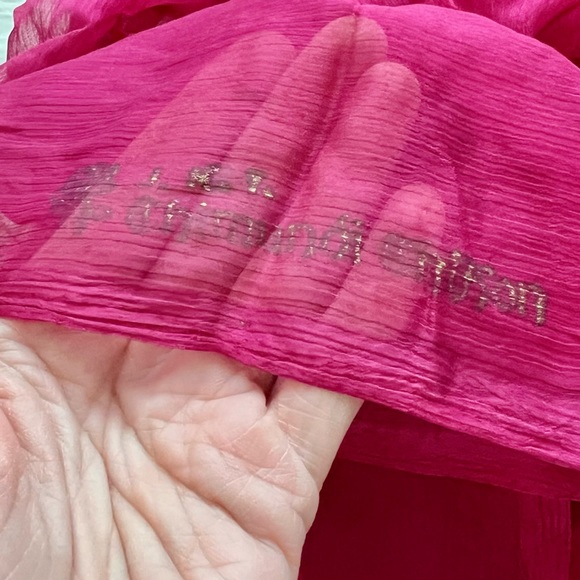Vintage pink pure silk chiffon Indian scarf - Picture 2 of 7